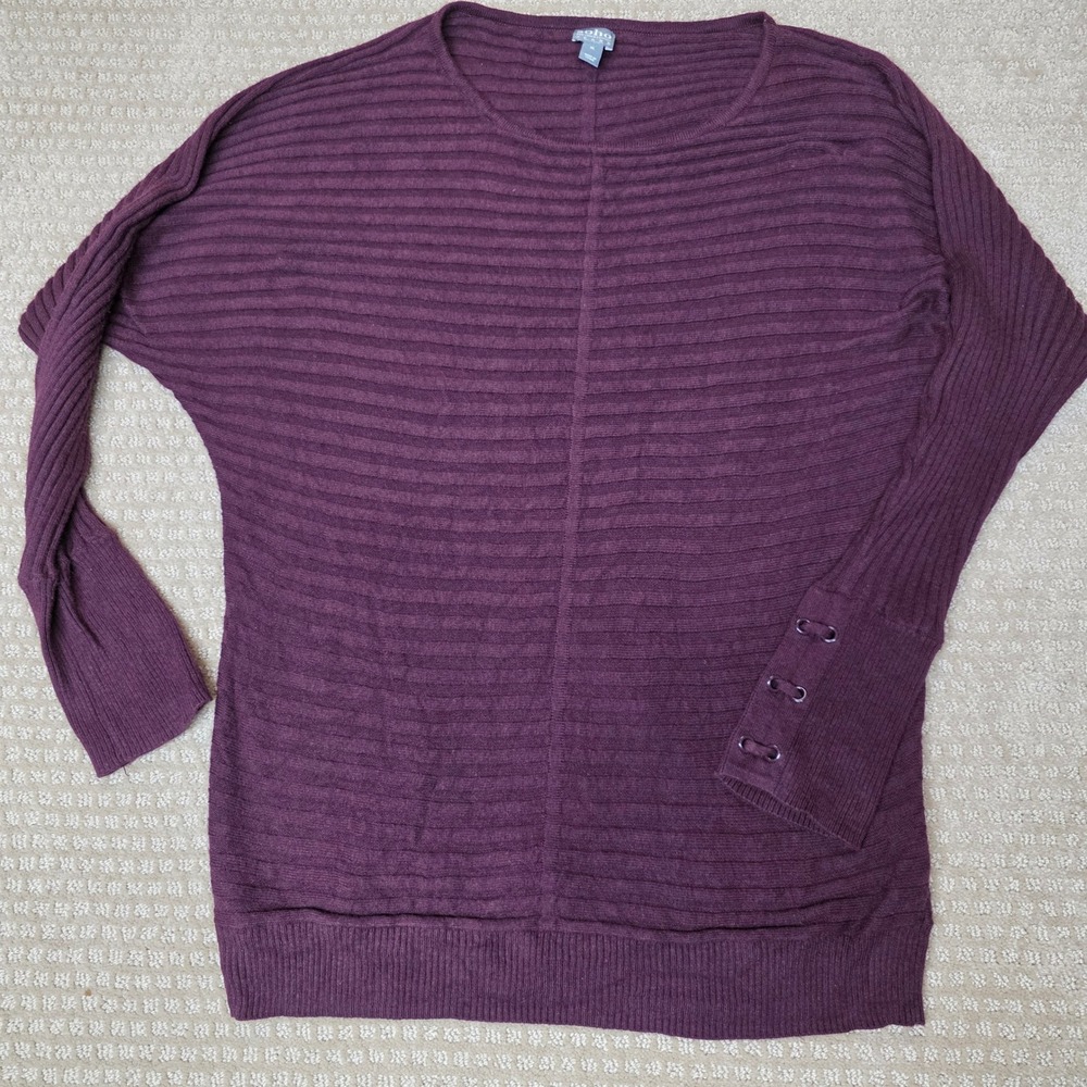 Soho NY & Co Jeans Ribbed Sweater Womens XL Burgundy Dolman Knit Lightweight GUC